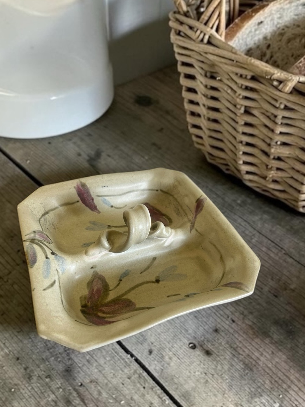 Vintage Jasn Creek Divided Pottery Dish - Signed Coral - 7.75"